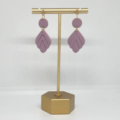 Polymer Clay Earrings - Mauve Small Leaf - Gold