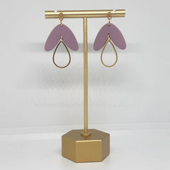 Polymer Clay Earrings - Mauve with Gold Tear Drop