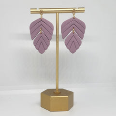 Polymer Clay Earrings - Mauve 2 Piece Leaf - Gold