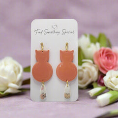 Polymer Clay Earrings - Cat with Swinging Print Tail - Orange