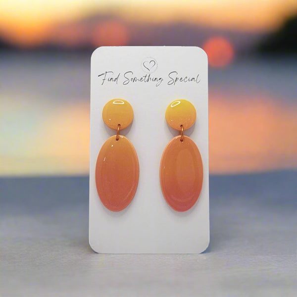 Polymer Clay Earrings - Long Oval - Sunset