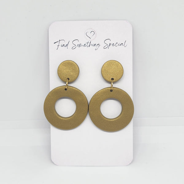 Polymer Clay Earrings Hollow Circles  - Gold