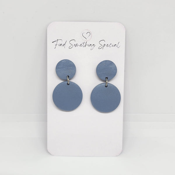 Polymer Clay Earrings Double Circles  - Steel Blue