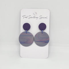 Polymer Clay Earrings Small/Big Circles  - Purple/Grey Swirl