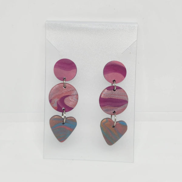 Polymer Clay Earrings Circles/Hearty - Rainbow Swirls