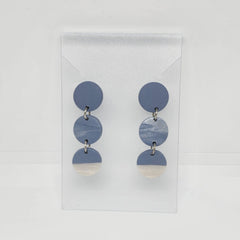 Polymer Clay Earrings Three Small Circles  - Stone Blue & White Combo 1