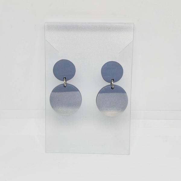 Polymer Clay Earrings Double Circles  - Steel Blue fade to White