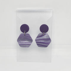 Polymer Clay Earrings Circle/Hexagon - Purple Swirl