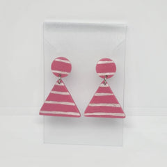 Copy of Polymer Clay Earrings Small Circle Big Triangle  - light Pink with Stripe