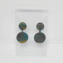 Polymer Clay Earrings Circle/Med Circle  - Rainbow with Gold