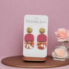 Polymer Clay Earrings - Luxury - Pink Gold and White - Style 1