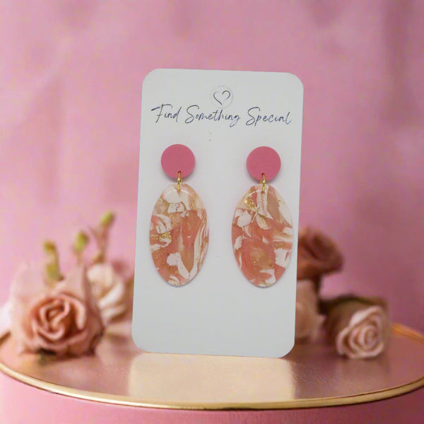 Polymer Clay Earrings - Luxury - Pink Gold and White - Style 2