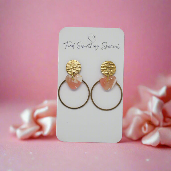 Polymer Clay Earrings - Luxury - Pink Gold and White - Style 5