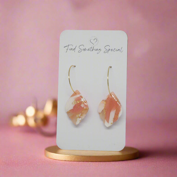 Polymer Clay Earrings - Luxury - Pink Gold and White - Hoops