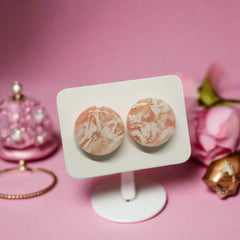 Polymer Clay Earrings - Luxury - Pink Gold and White - Standard Studs