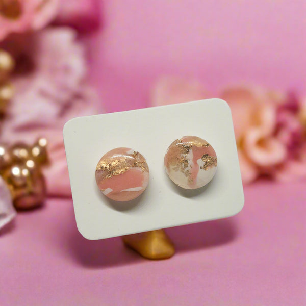 Polymer Clay Earrings - Luxury - Pink Gold and White - Mini Studs