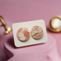 Polymer Clay Earrings - Luxury - Pink Gold and White - Standard Studs