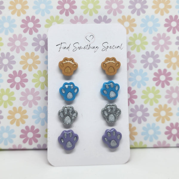 Polymer Clay Earrings - Paw Print Studs