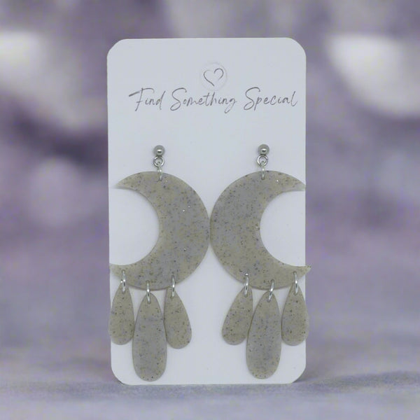 Polymer Clay Earrings - Moon with Dangles
