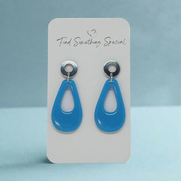 Polymer Clay Earrings - Back to Basics Light Blue Tear Drop