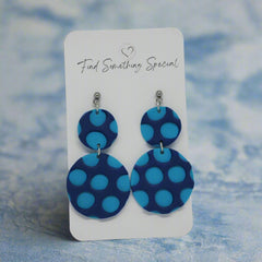 Polymer Clay Earrings Med & Large Circle on hooks  - Blue Honeycomb