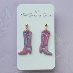 Polymer Clay Earrings - Belle - Pink Purple & Gold - Boots