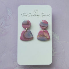 Polymer Clay Earrings - Belle - Pink Purple & Gold - Short Dangles