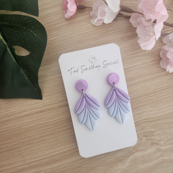 Polymer Clay Earrings - Shimmer Blended Leafy Dangles