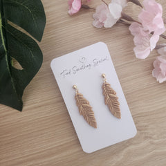 Polymer Clay Earrings - Shimmer Gold Feather