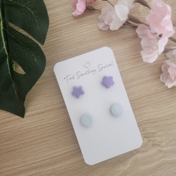 Polymer Clay Earrings - Shimmer Studs - 2 pack