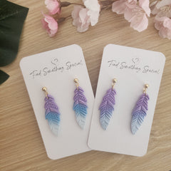 Polymer Clay Earrings - Shimmer Blended Feather