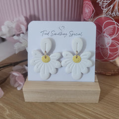 Polymer Clay Earrings - White Daisy Dangles