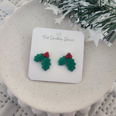 Polymer Clay Earrings - Christmas Holly