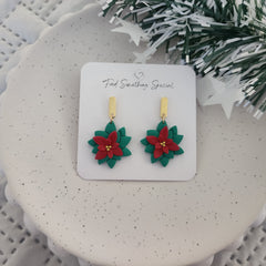 Polymer Clay Earrings - Traditional Christmas Flower