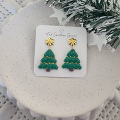 Polymer Clay Earrings - Christmas Tree Multicolour Dots