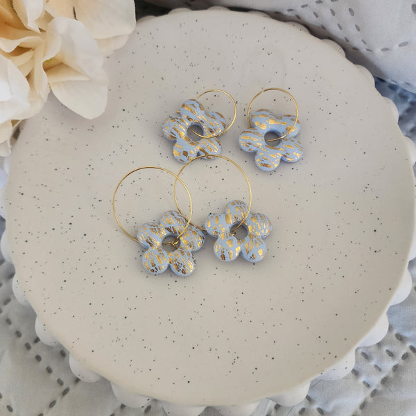 Polymer Clay Earrings - Bubbly Floral Hoops