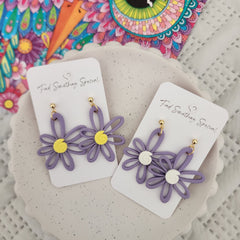 Polymer Clay Earrings - Open Flower Purple