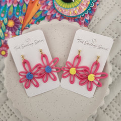 Polymer Clay Earrings - Open Flower Pink