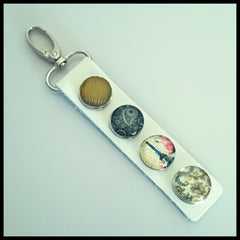 Leather 4 Snap Key Ring - White - Find Something Special