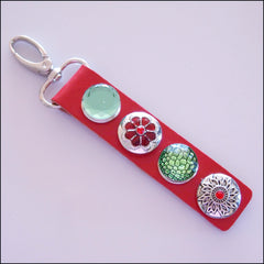 Leather 4 Snap Key Ring - Red - Find Something Special
