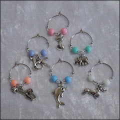 Handmade Wine Glass Charms - Set of 6 Animals